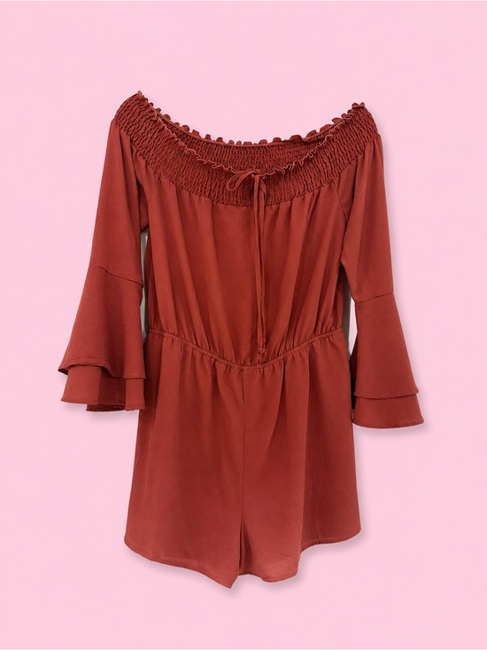 Pants - Women’s Off-Shoulder Rust Red Romper